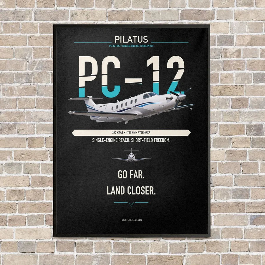 Pilatus PC-12 PRO vertical canvas print - framed - black background