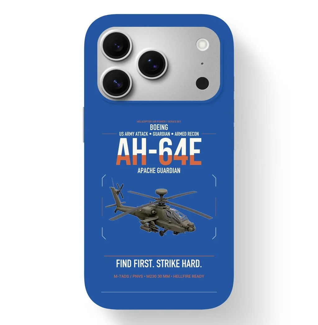 Boeing AH-64E Apache Guardian design on blue magsafe iphone case, for iPhone 17 Pro