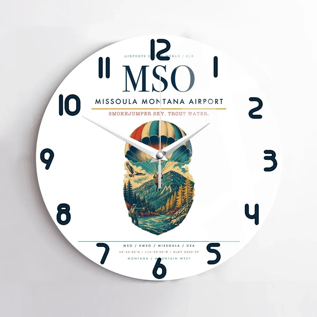 Missoula Montana Airport (MSO) design on white no frame wall clock