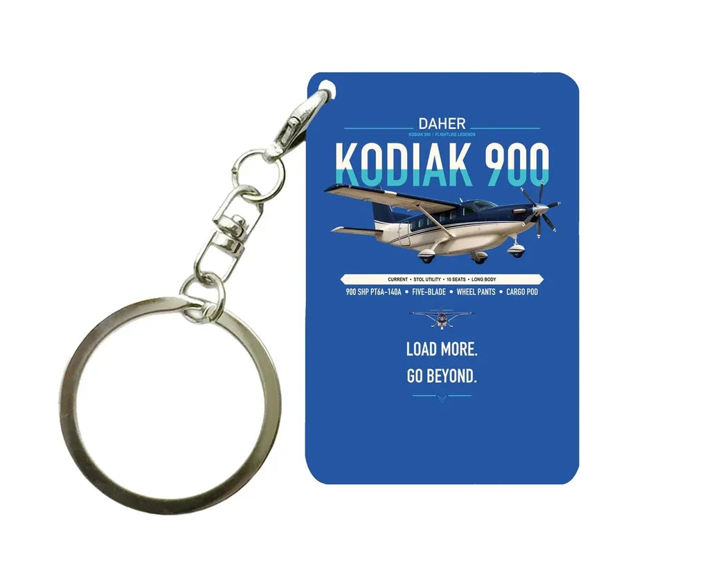 Daher Kodiak 900 design on blue designed key chain, double-side print