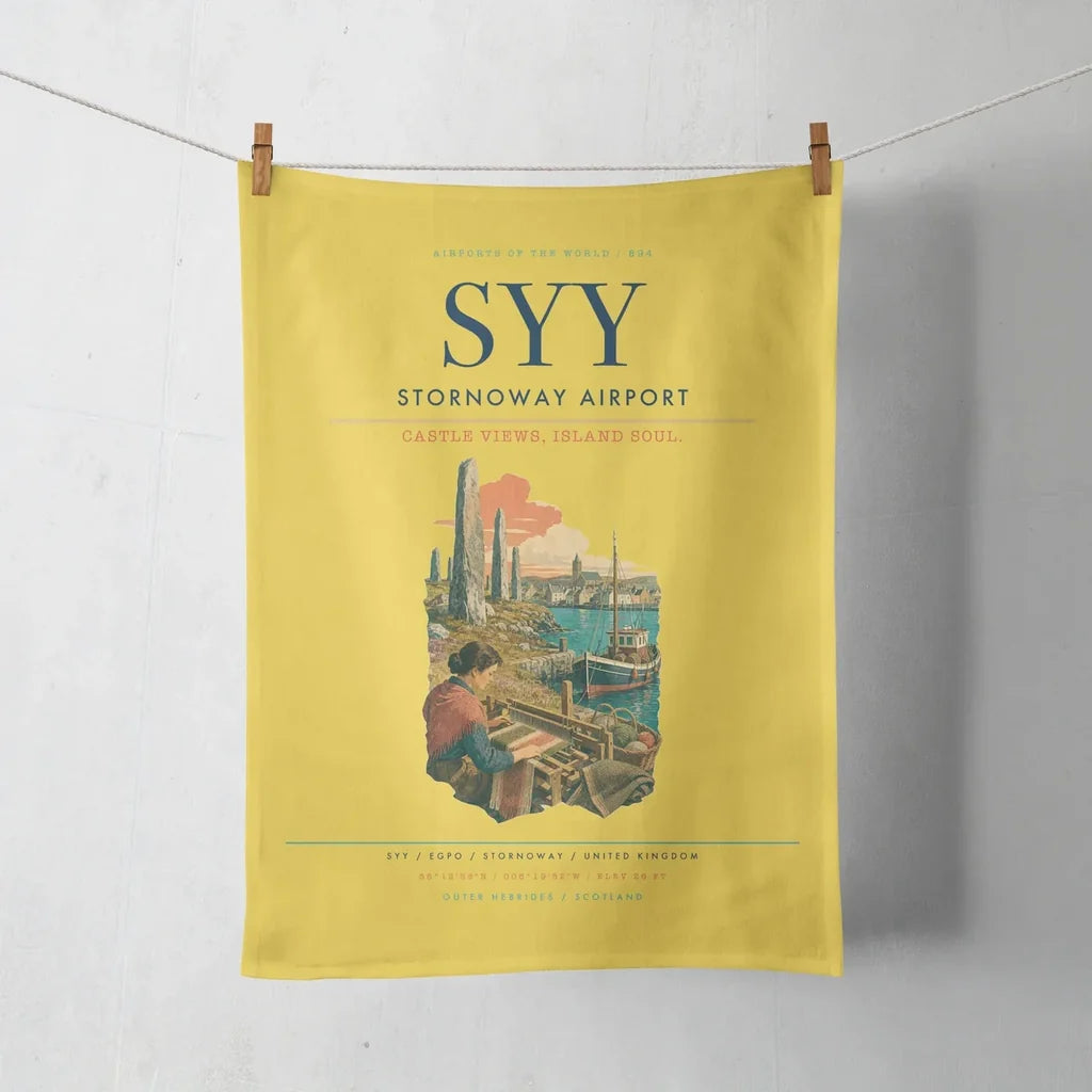 Stornoway Airport (SYY) design on yellow towel