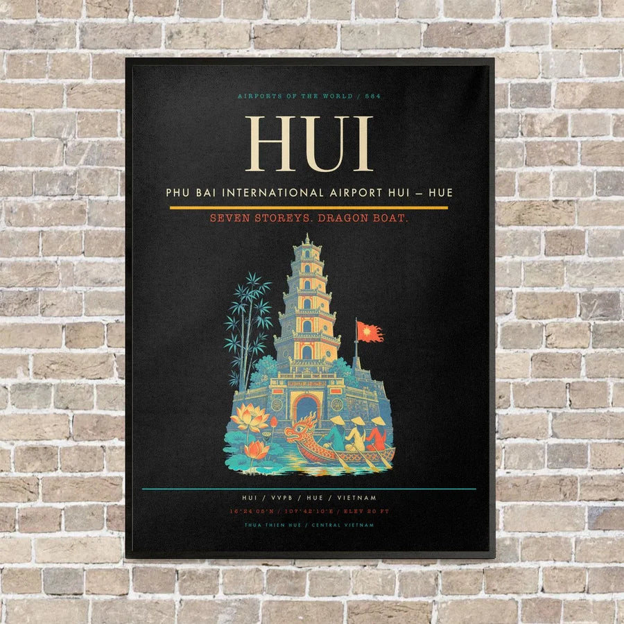 Phu Bai International Airport HUI — Hue vertical canvas print - framed - black background