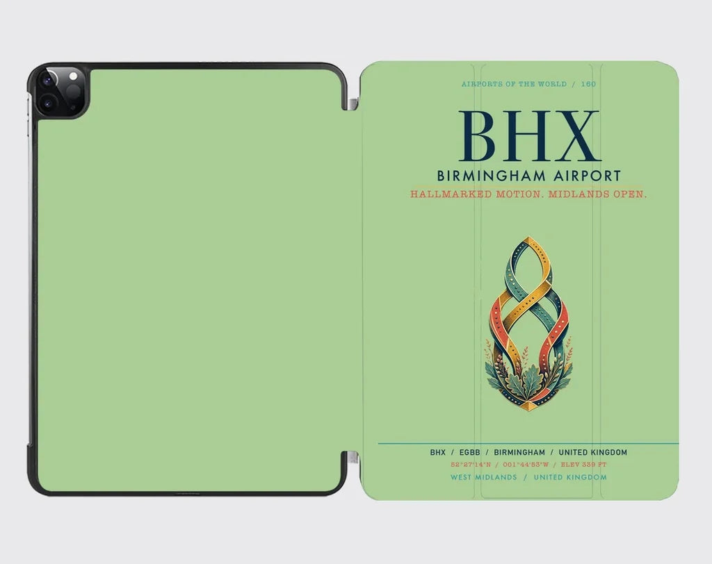Birmingham Airport (BHX) design on light green ipad tablet case