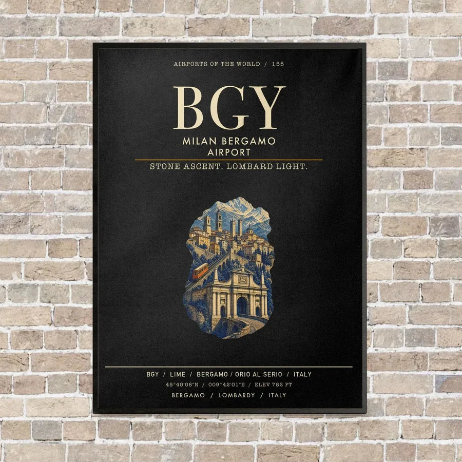 Milan Bergamo Airport BGY vertical canvas print - framed - black background