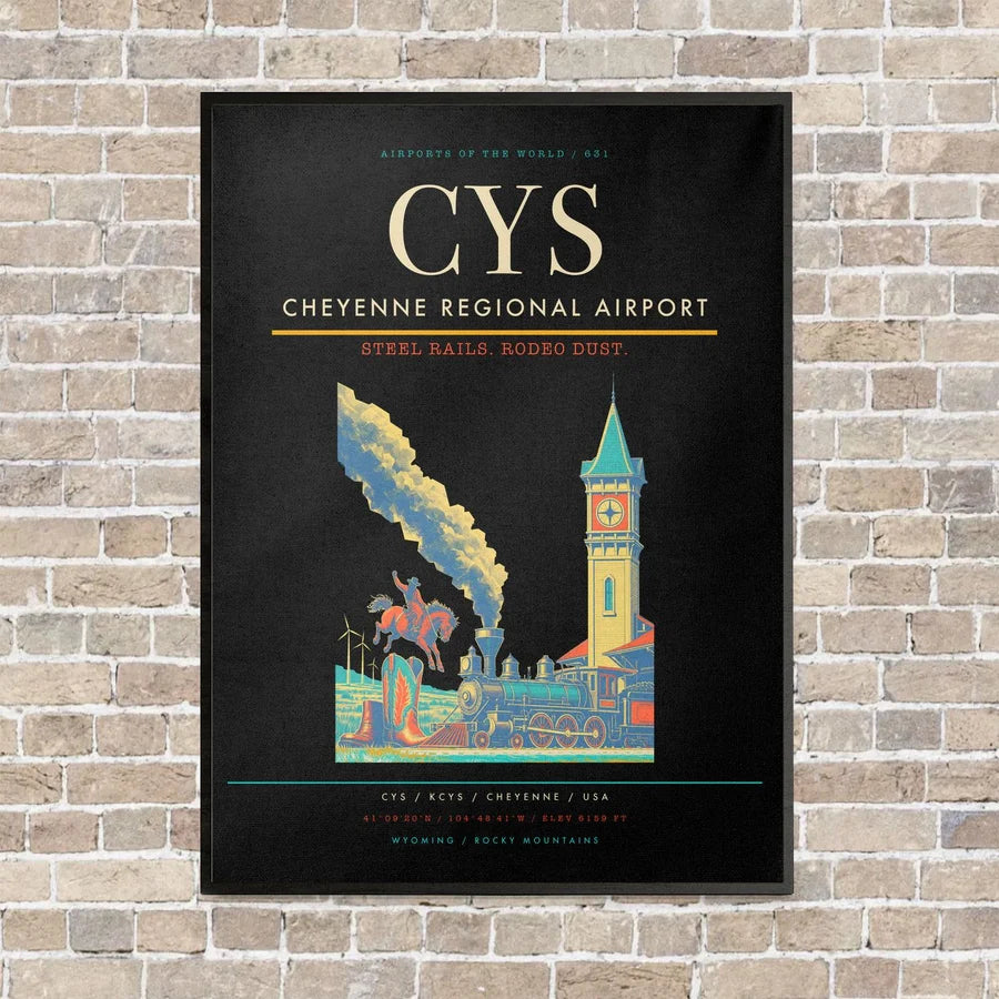 Cheyenne Regional Airport CYS vertical canvas print - framed - black background