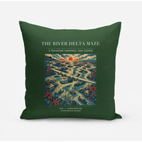 Thumbnail for VINTAGE G4274 - The River Delta Maze - Designed Pillows design on darkgreen