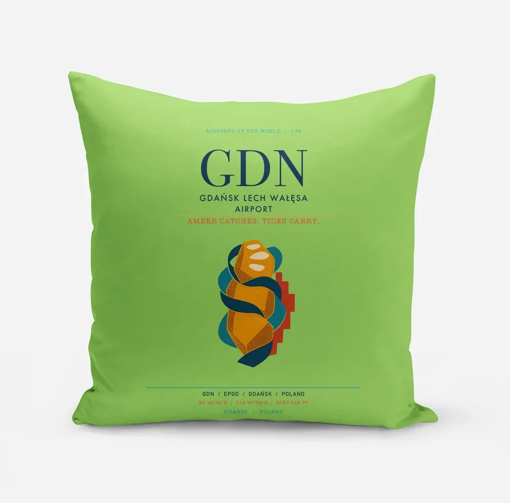 Gdańsk Lech Wałęsa Airport (GDN) design on light green pillow