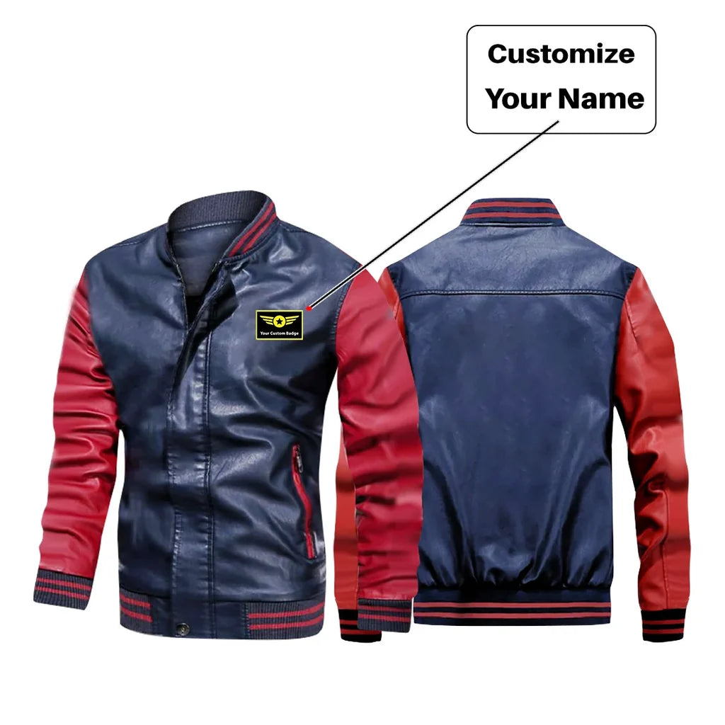 Customisable Name Stylish Leather Bomber Bomber Jacket - view 3