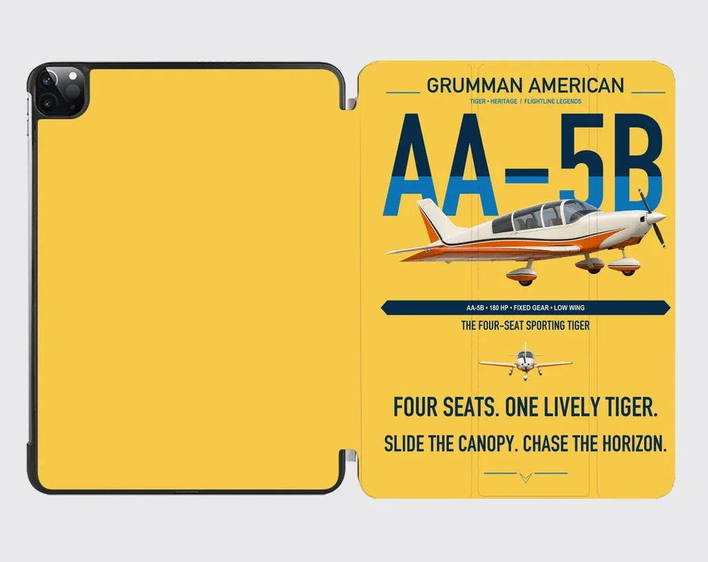Grumman American AA-5B Tiger design on yellow ipad tablet case