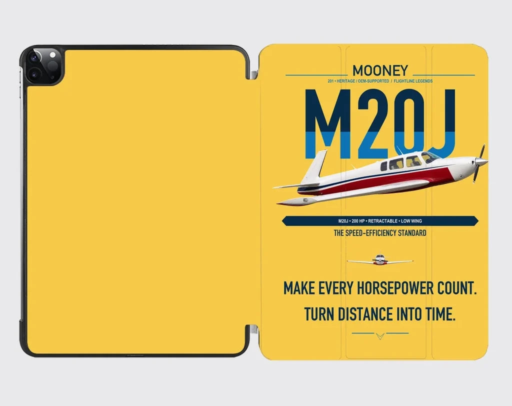 Mooney M20J 201 design on yellow ipad tablet case