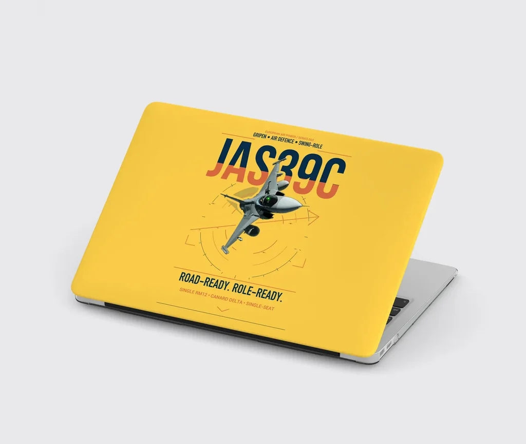Saab JAS 39C Gripen design on yellow MacBook case