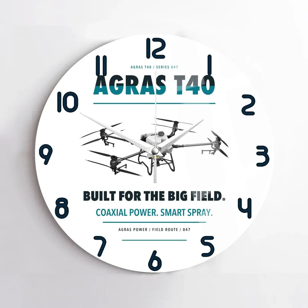 DJI Agras T40 design on white no frame wall clock