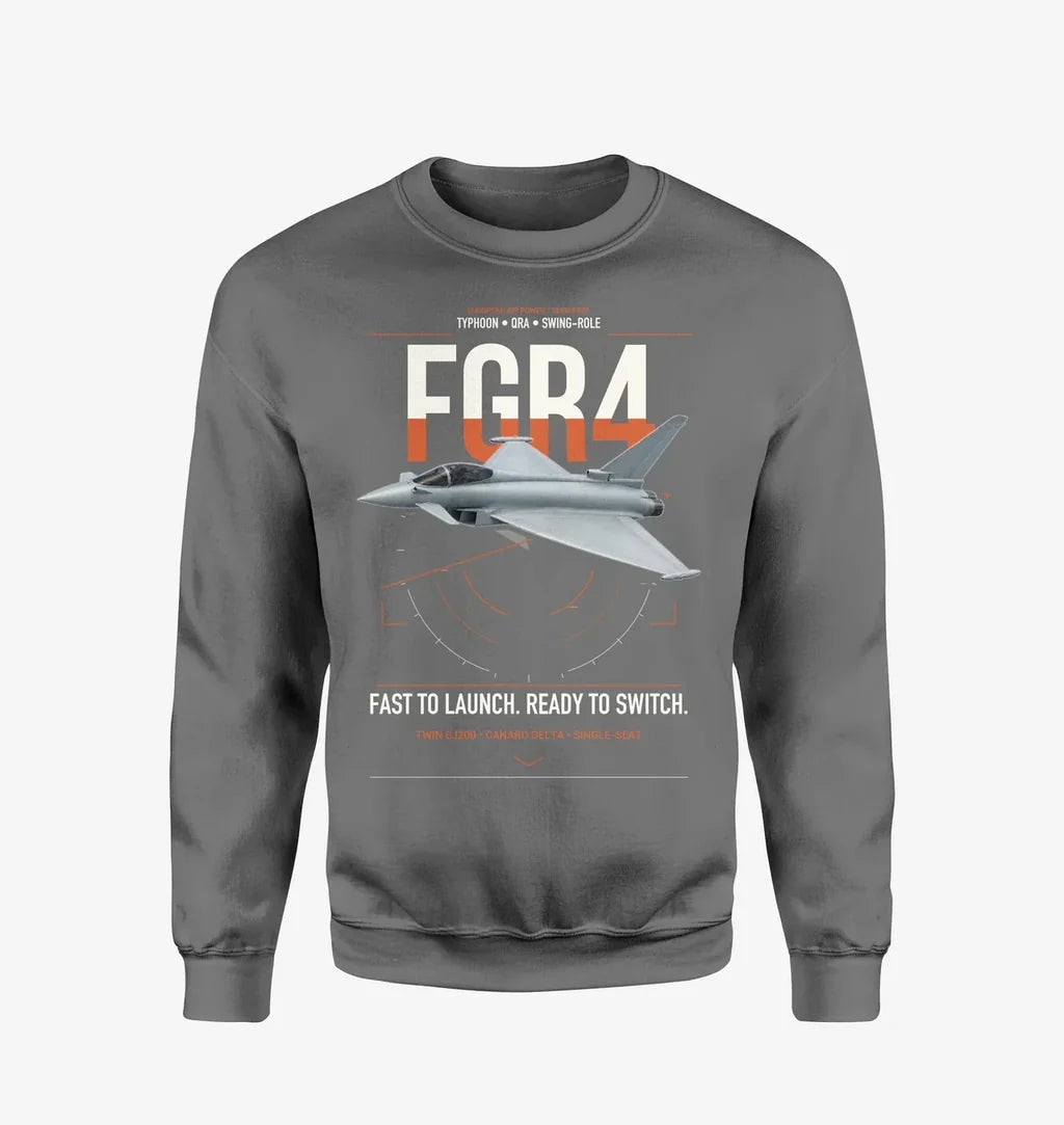 Eurofighter Typhoon FGR4 design on gray sweatshirt