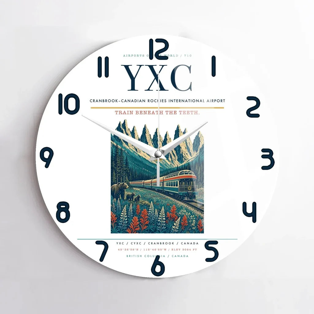 Cranbrook–Canadian Rockies International Airport (YXC) design on white no frame wall clock