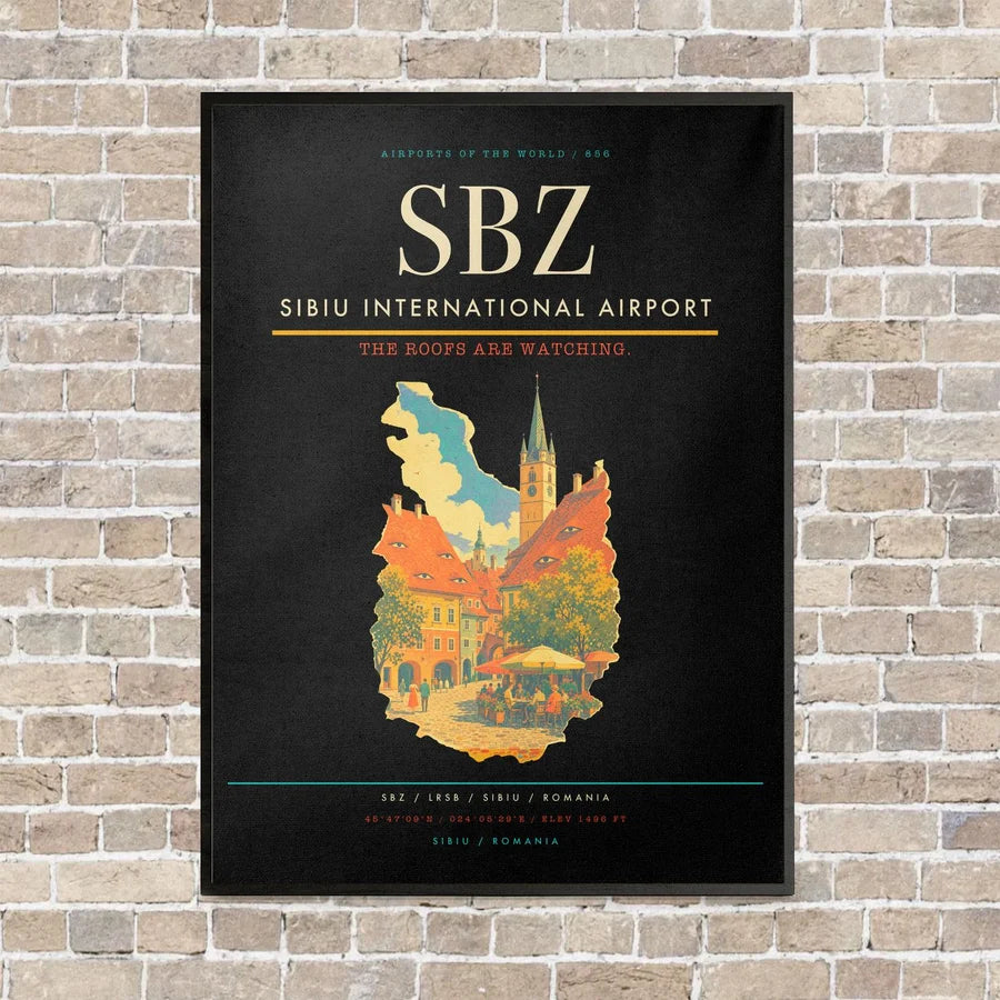 Sibiu International Airport SBZ vertical canvas print - framed - black background