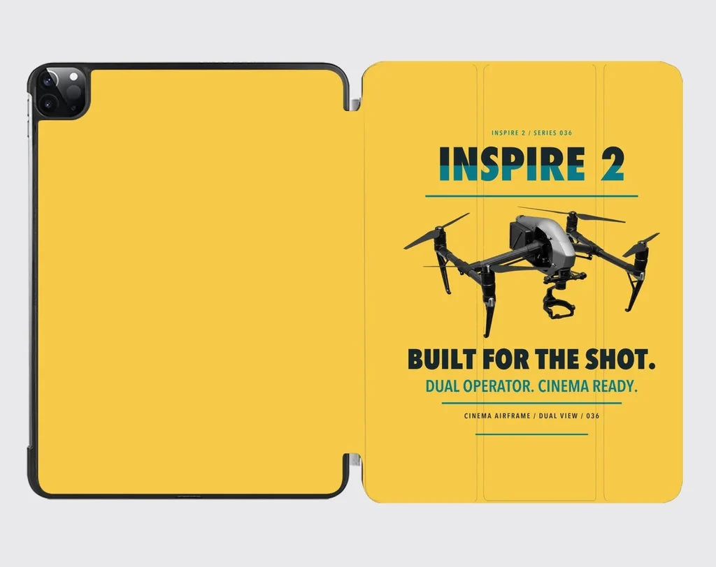 DJI Inspire 2 design on yellow ipad tablet case