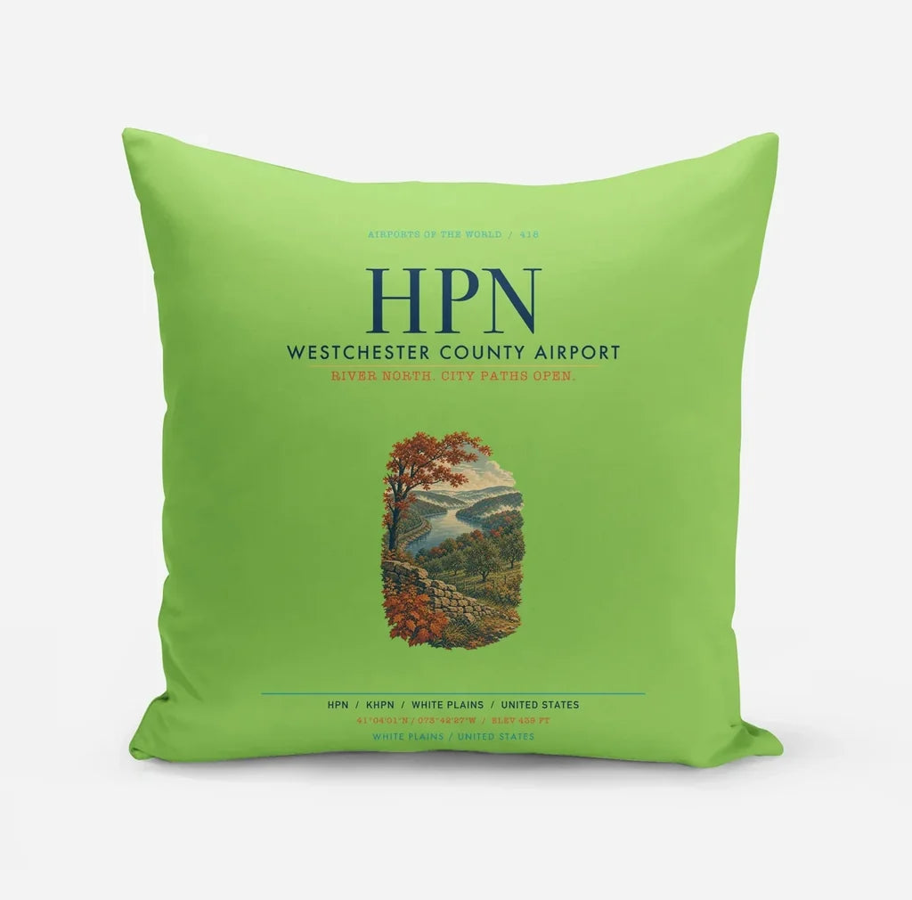 Westchester County Airport (HPN) design on light green pillow