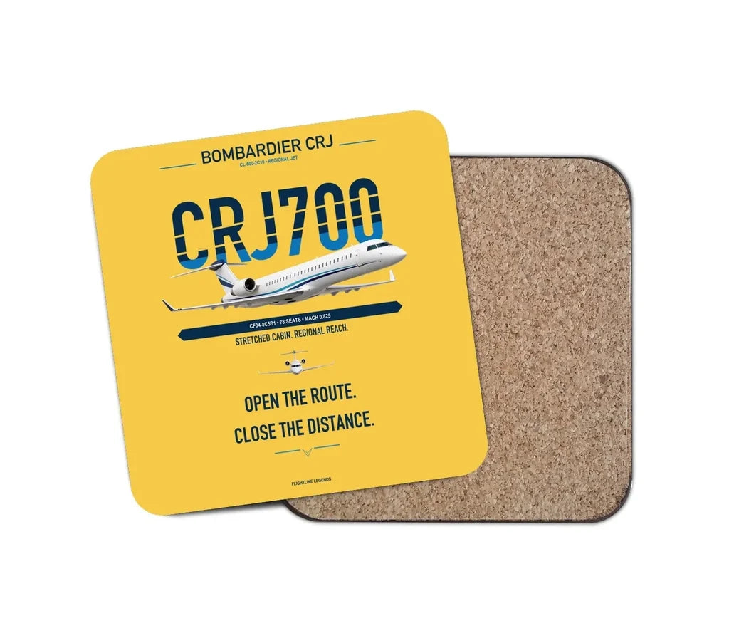 Bombardier CRJ700 design on yellow 1 piece coaster