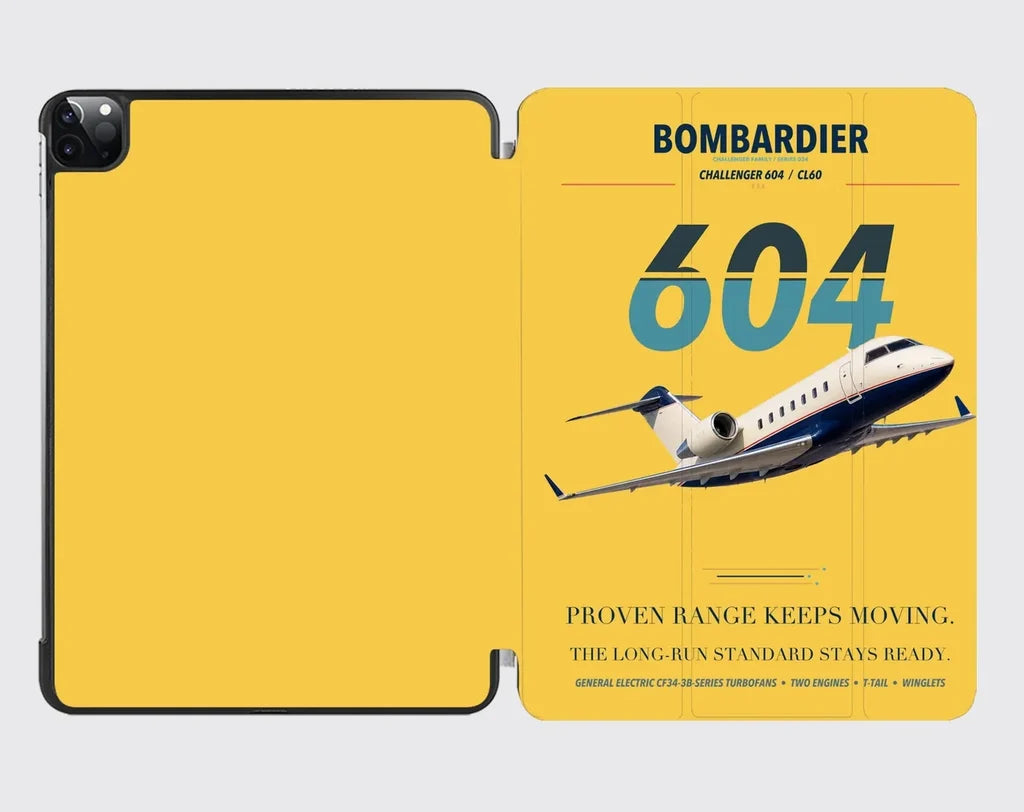 Bombardier Challenger 604 design on yellow ipad tablet case