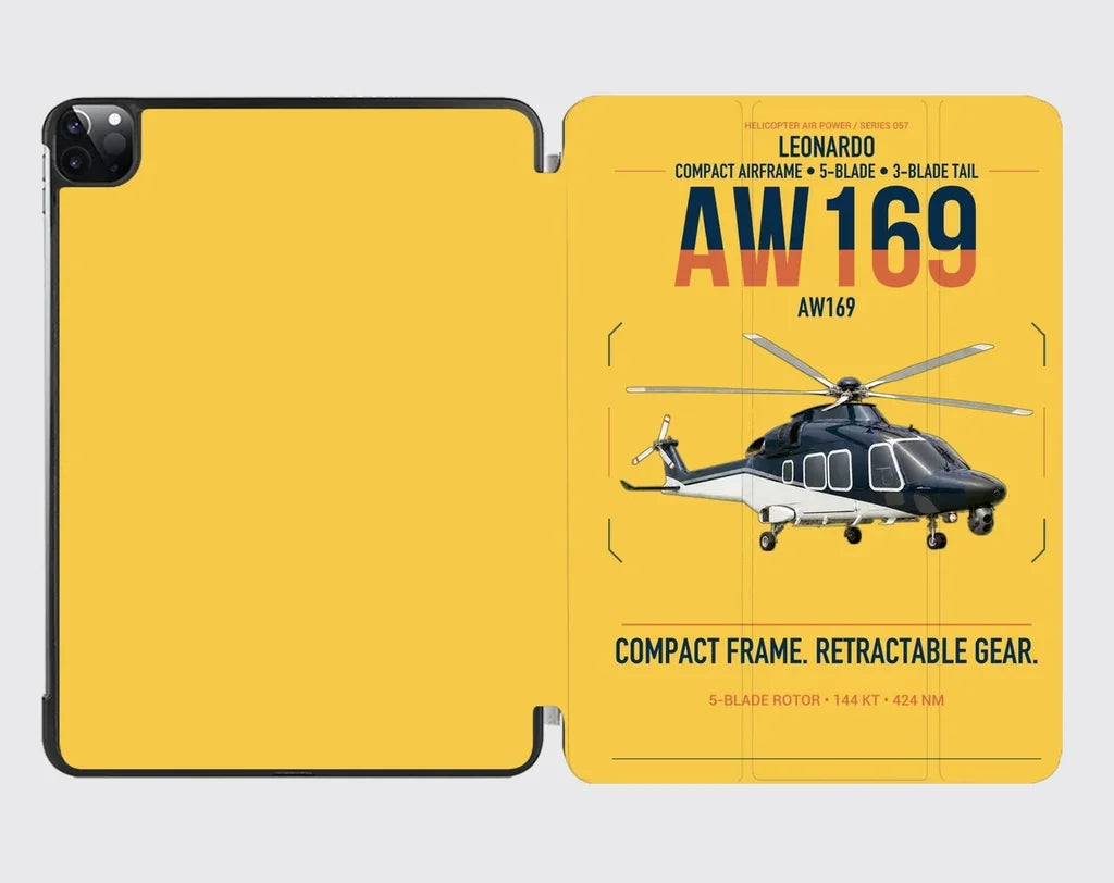 Leonardo AW169 design on yellow ipad tablet case