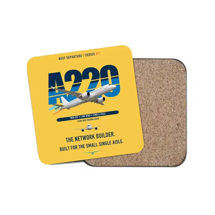 Airbus A220-300 design on yellow 1 piece coaster