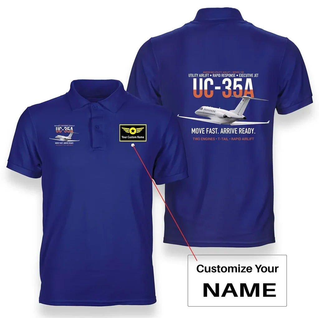 UC-35A CITATION ULTRA design on blue polo with custom name badge