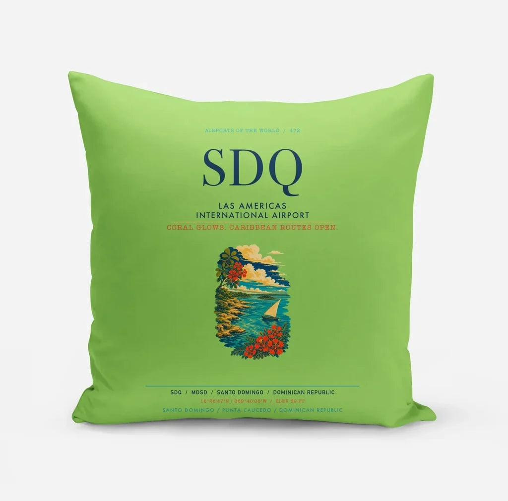 Las Americas International Airport (SDQ) design on light green pillow