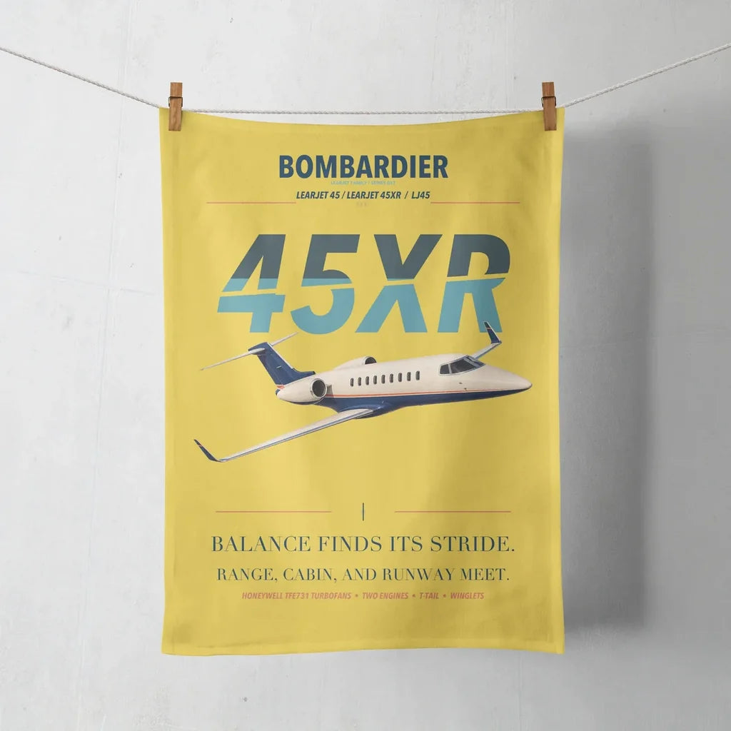 Bombardier Learjet 45XR design on yellow towel