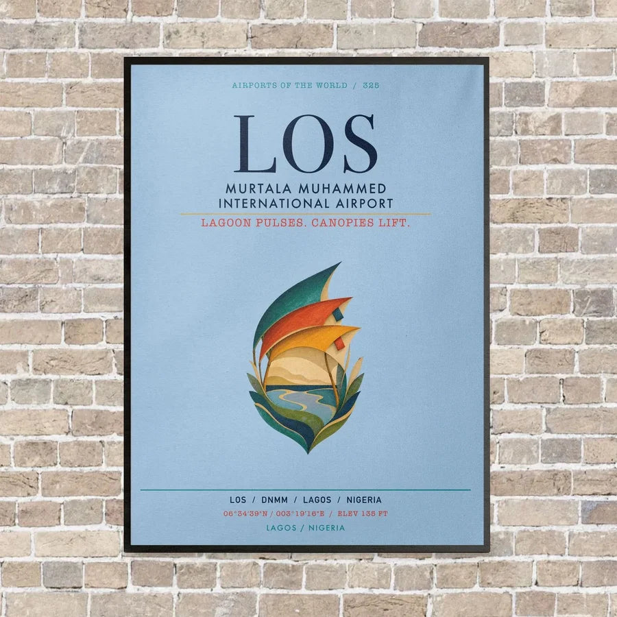 Murtala Muhammed International Airport LOS vertical canvas print - framed - light blue background