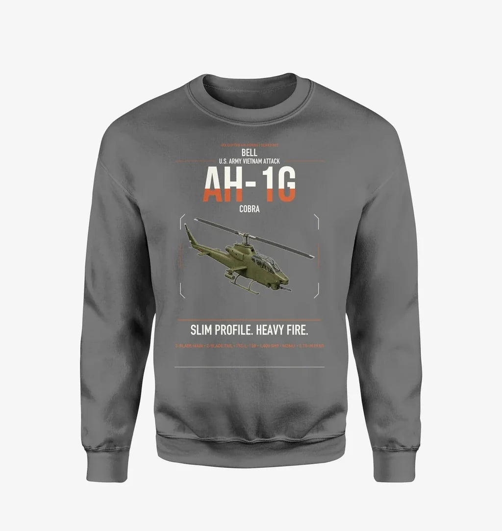 Bell AH-1G Cobra design on gray sweatshirt