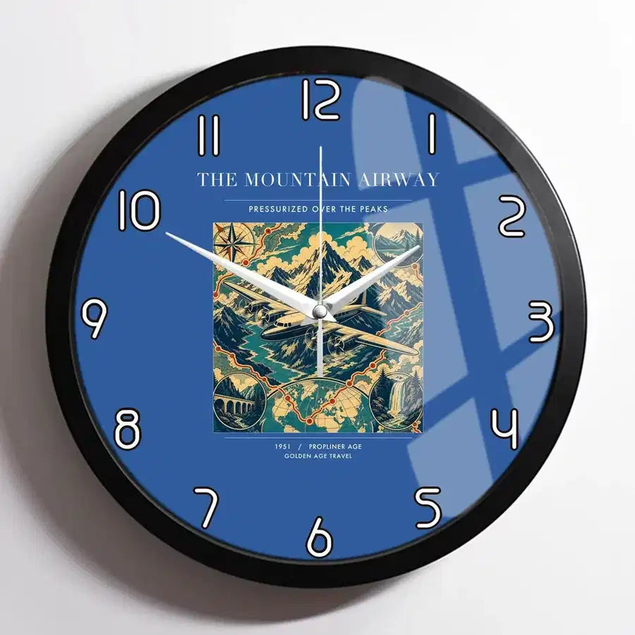 VINTAGE G4083 - The Mountain Airway - Designed Wall Clocks design on blue framed