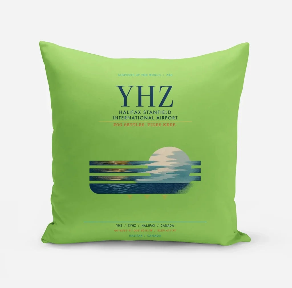 Halifax Stanfield International Airport (YHZ) design on light green pillow