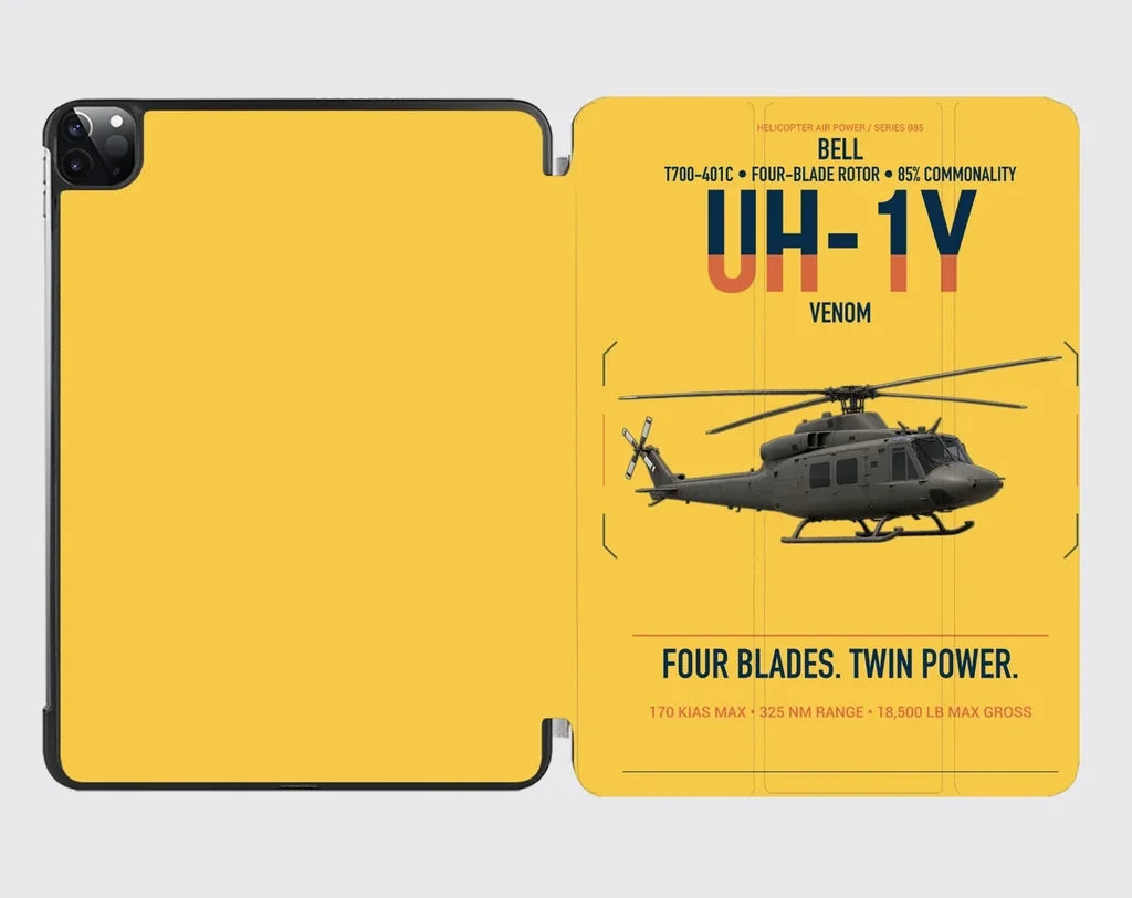 Bell UH-1Y Venom design on yellow ipad tablet case