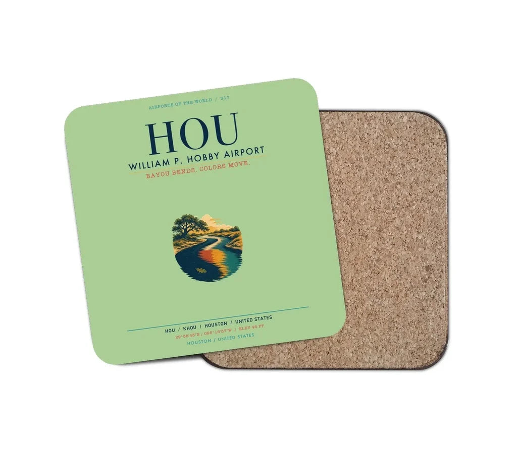 William P. Hobby Airport (HOU) design on light green 1 piece coaster