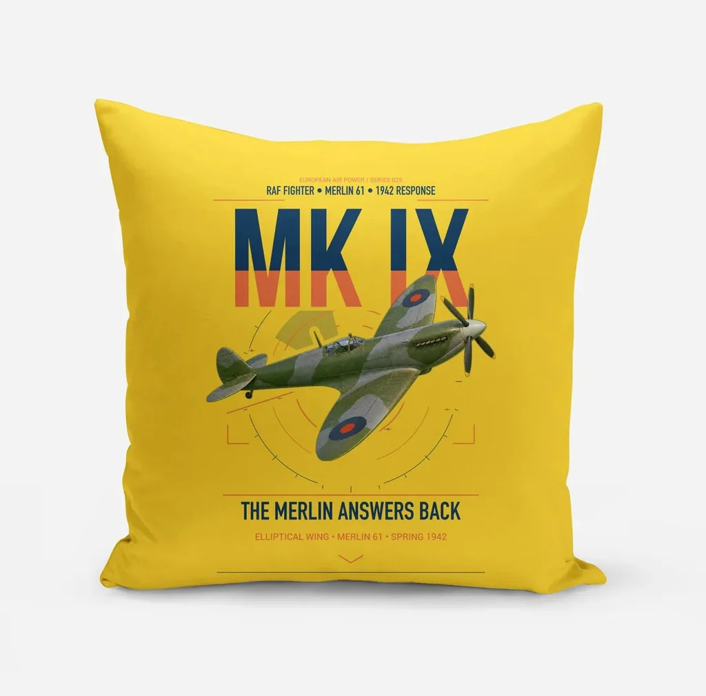 Supermarine Spitfire Mk IX design on yellow pillow