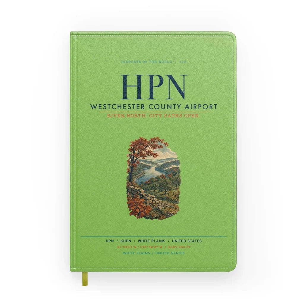 Westchester County Airport (HPN) design on light green notebook