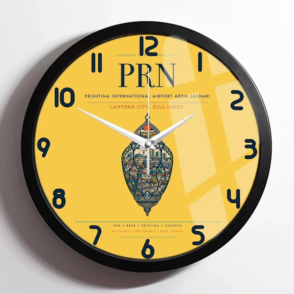 Prishtina International Airport Adem Jashari PRN Wall-Clock Framed - Yellow