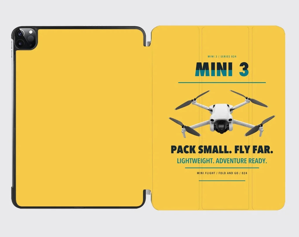 DJI Mini 3 design on yellow ipad tablet case