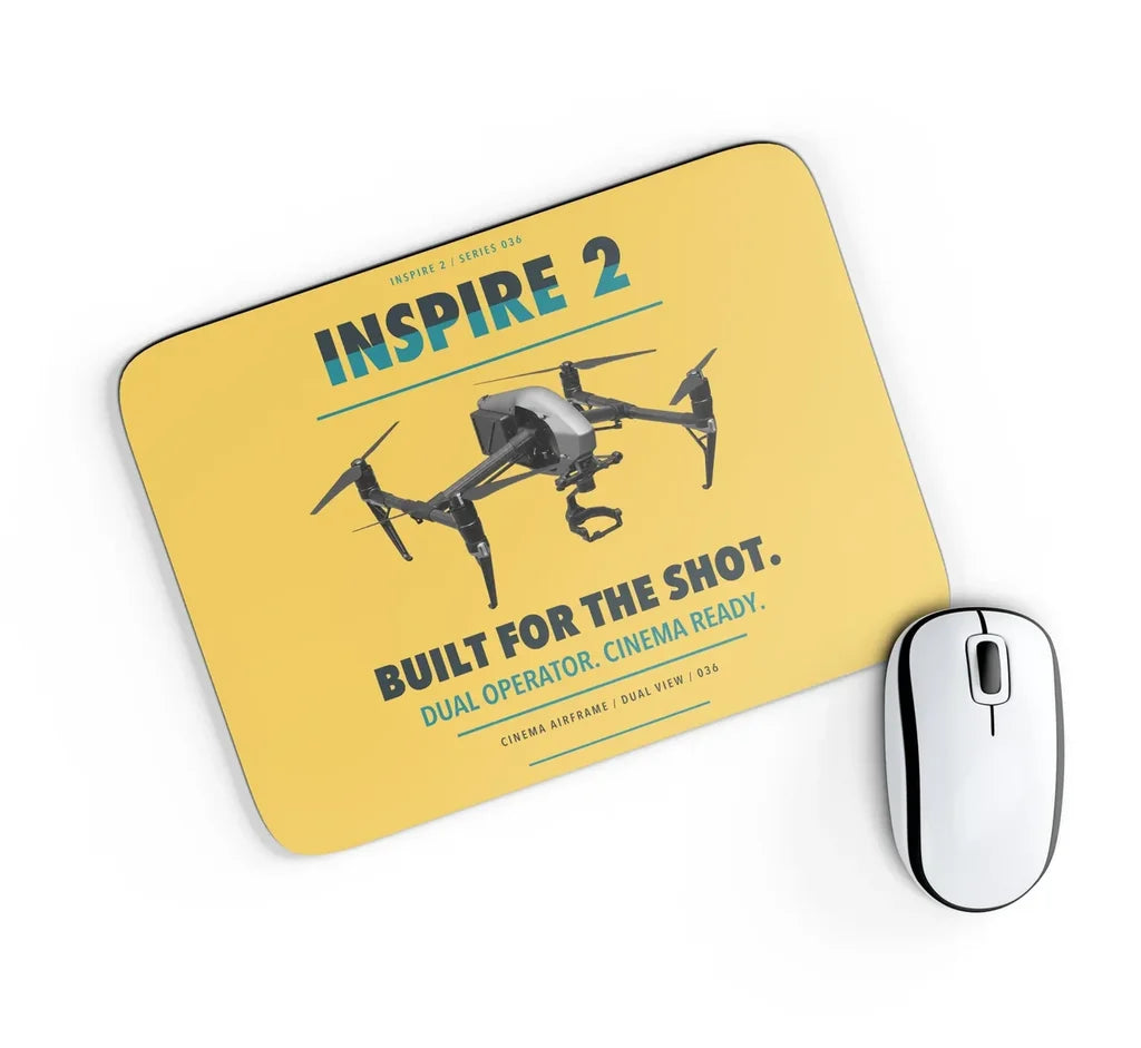 DJI Inspire 2 design on yellow rectangle mouse pad