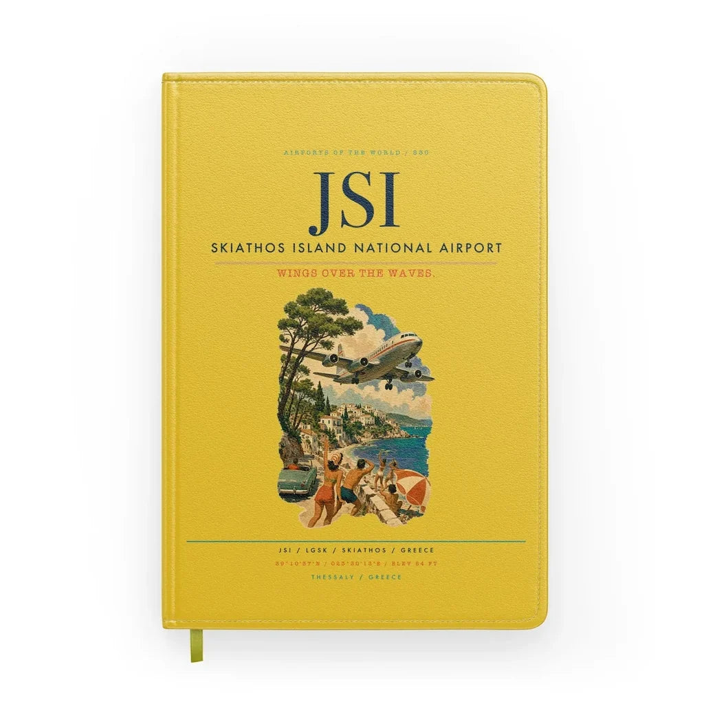 Skiathos Island National Airport (JSI) design on yellow notebook