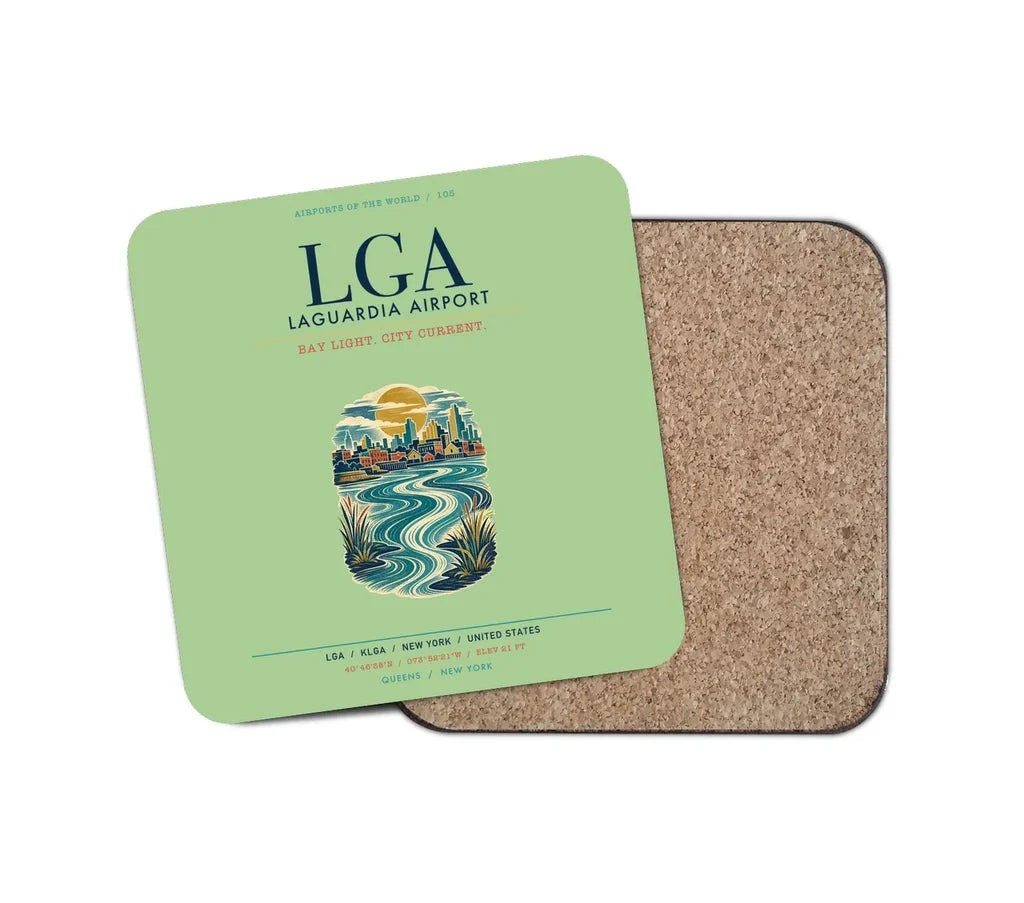 New York LaGuardia Airport (LGA) design on light green 1 piece coaster