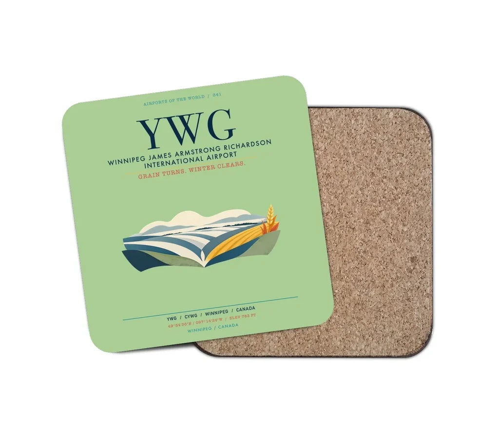 Winnipeg James Armstrong Richardson International Airport (YWG) design on light green 1 piece coaster