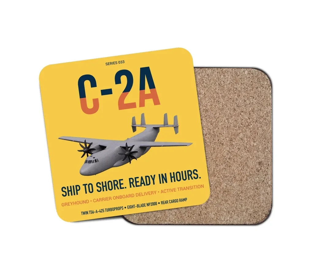 C-2A Greyhound design on yellow 1 piece coaster