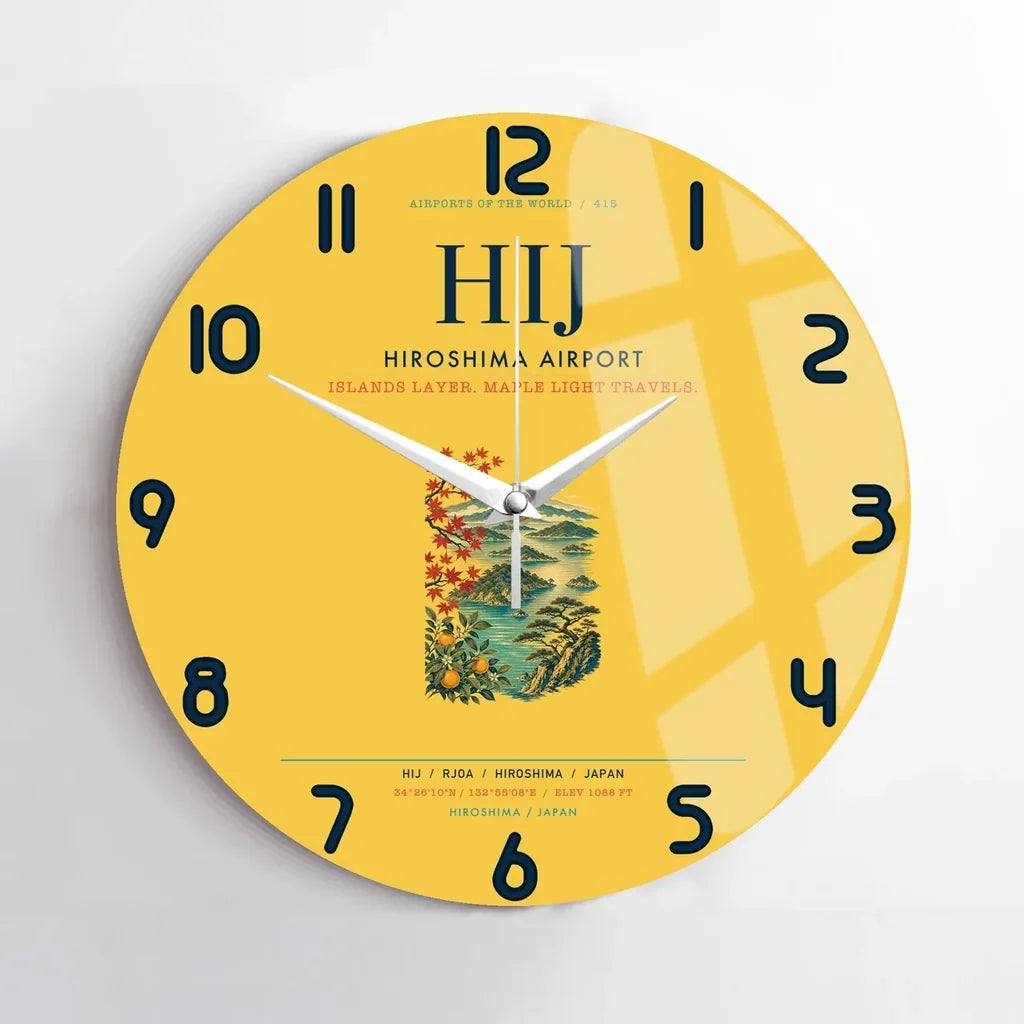 Hiroshima Airport (HIJ) design on yellow no frame wall clock