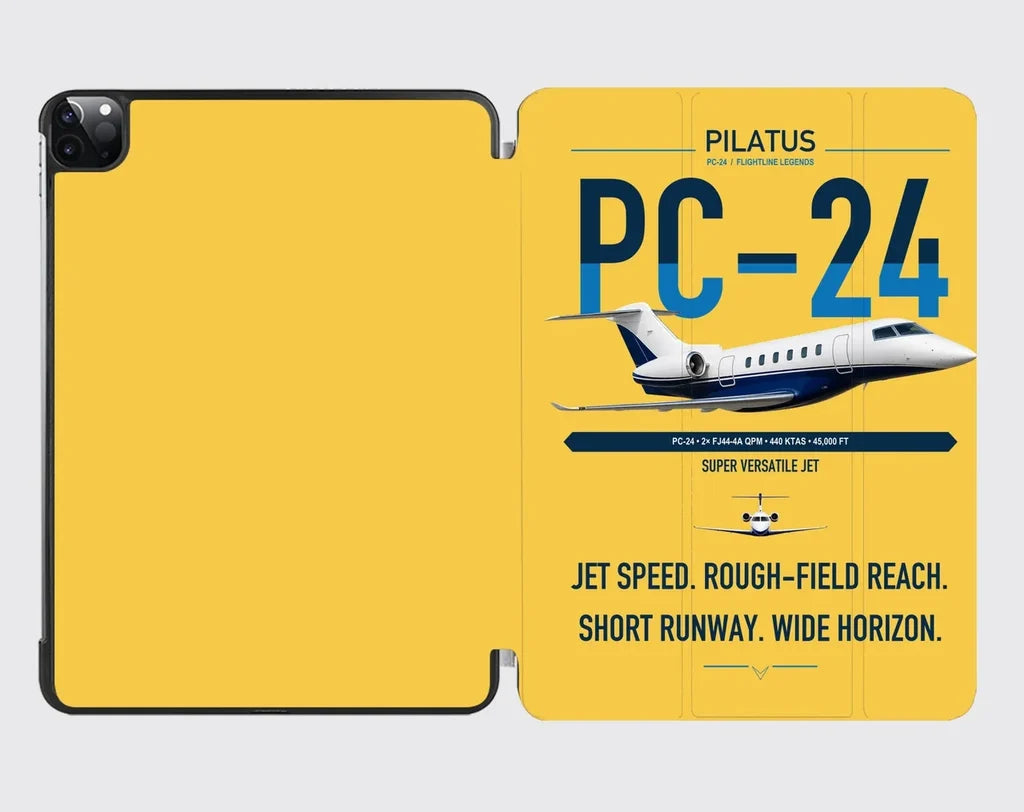 Pilatus PC-24 design on yellow ipad tablet case