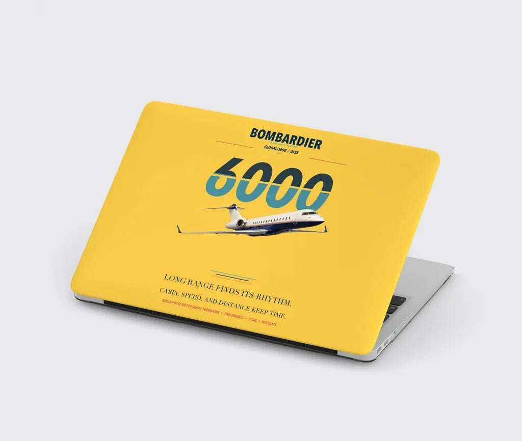 Bombardier Global 6000 design on yellow MacBook case