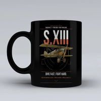 Thumbnail for SPAD S.XIII C.1 design on black ceramic mug, double-side print