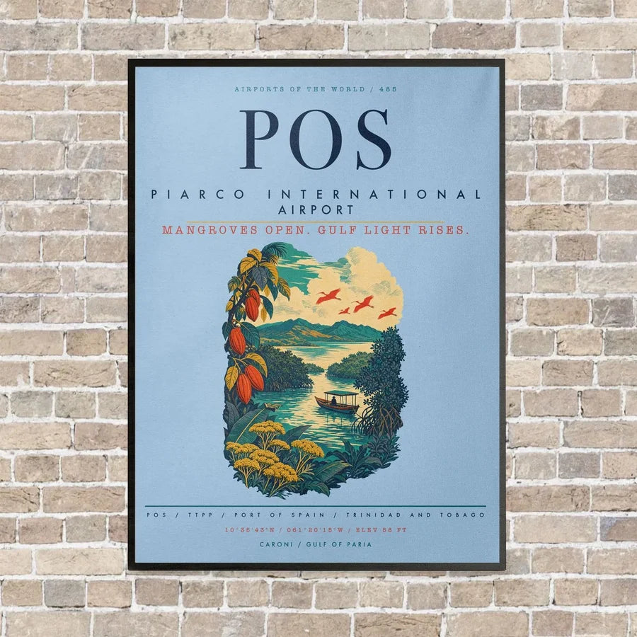 Piarco International Airport POS vertical canvas print - framed - light blue background