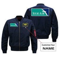 Thumbnail for SilkAir aviation design with custom name embroidered on blue bomber jacket