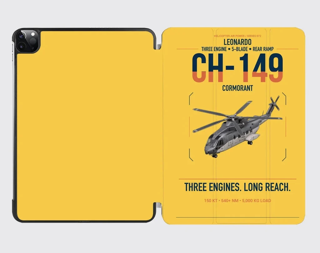 Leonardo CH-149 Cormorant design on yellow ipad tablet case